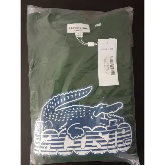 Lacoste Men's Long Sleeve Classic Fit Graphic Crew Neck Sweatshirt Green XL